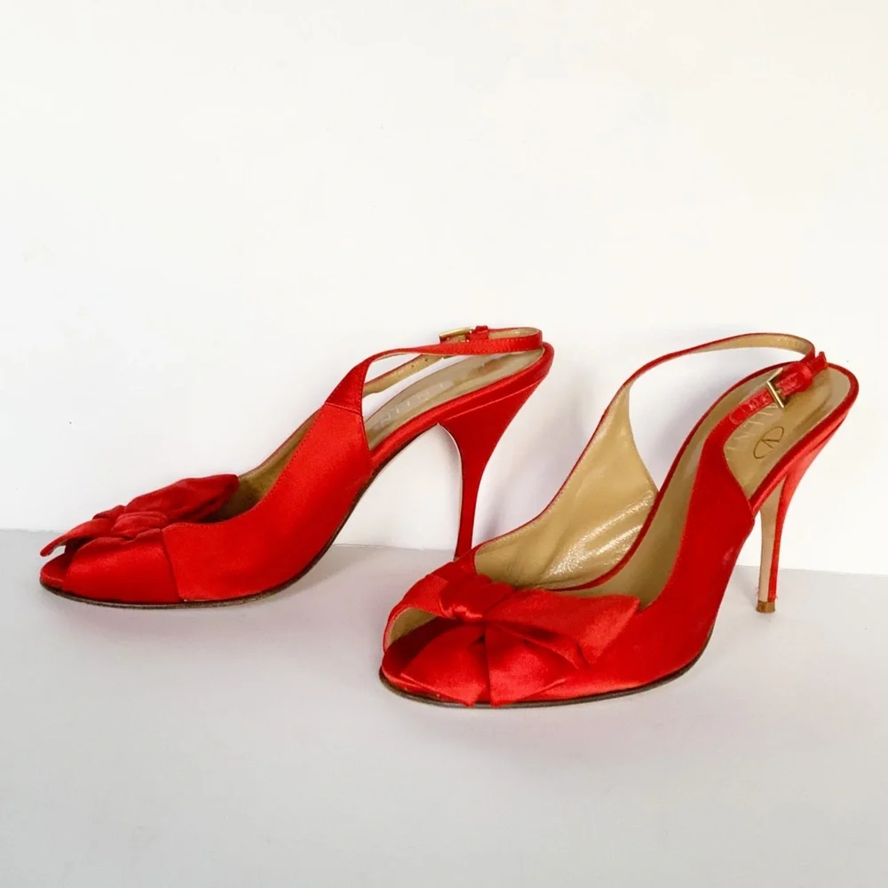 Valentino red satin slingback heels 37.5